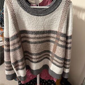 EVRI Women's Plaid Sweater - Gray and Brown